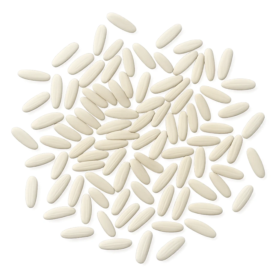 Realistic style raw white rice grains scattered, natural details, no background. sticker