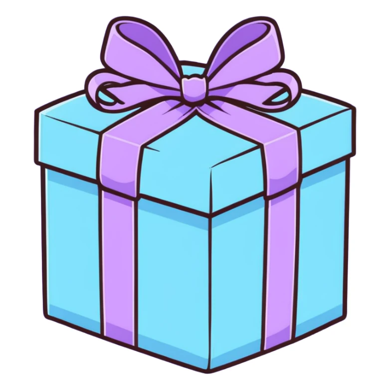 cute pastel gift box with ribbon, baby blue and lavender colors sticker
