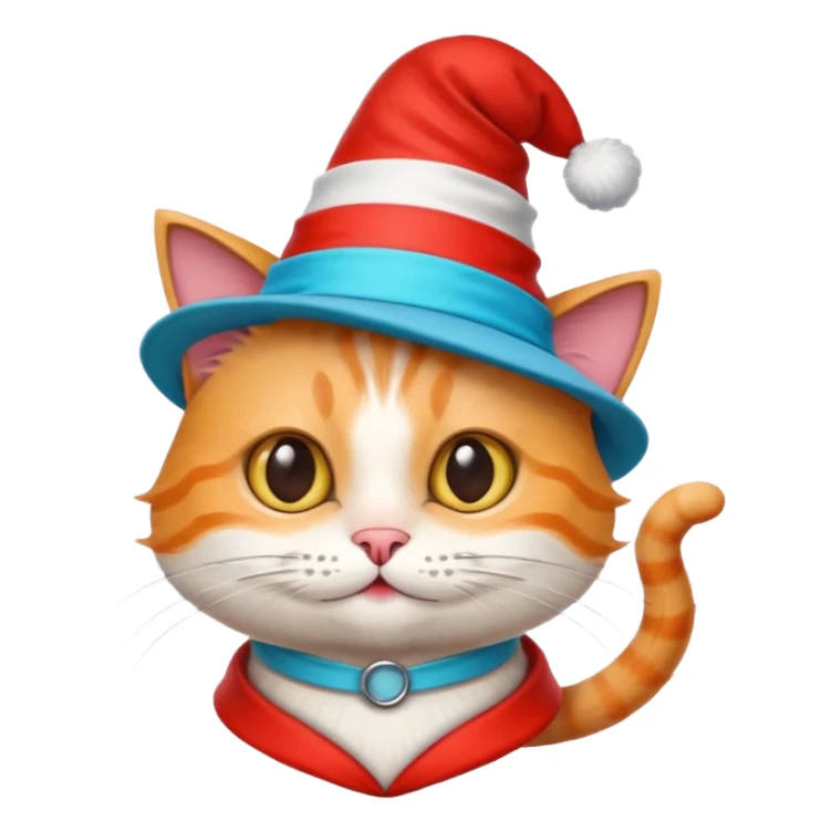 cute cat in a Dr. Seuss style hat, bright colors sticker