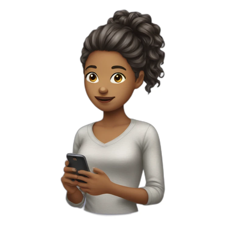 strigth hair withe skin girl playing with a cellphone sticker