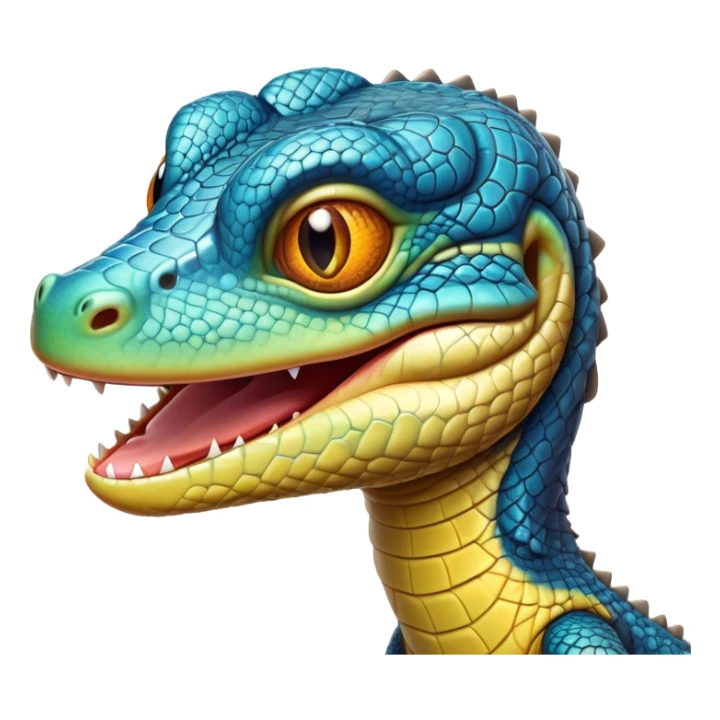 Cinematic Comical Monitor Lizard Portrait Emoji, Head tilted dramatically with an exaggeratedly shocked expression, featuring a robust, patterned body with wide, comically expressive eyes full of humorous disbelief, Simplified yet hilariously expressive features, highly detailed, glowing with a slightly sassy glow, high shine, dramatic yet playful, stylized with an air of quirky reptilian attitude, soft glowing outline, capturing the essence of a meme-worthy monitor lizard that looks ready to side-eye its way into viral fame! sticker