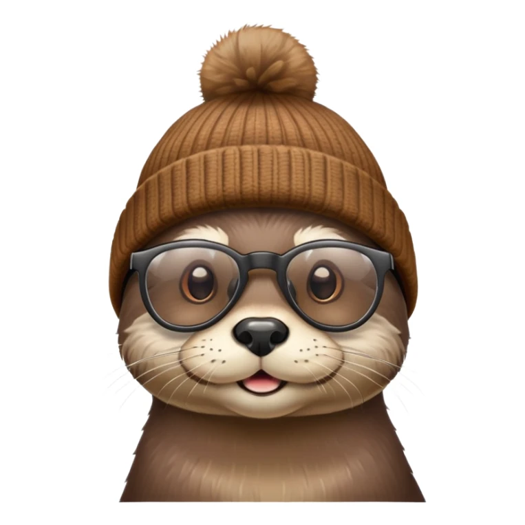 otter wearing beanie and clear framed glasses sticker