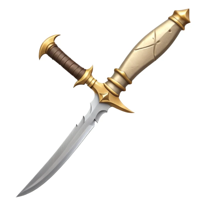 desert dagger object icon, curved blade, sandy steel texture, leather wrapped handle, subtle gold accents, fantasy desert weapon, 3D cartoon, mobile game icon style, centered, clean background, soft shadow, no text, no watermark
 sticker