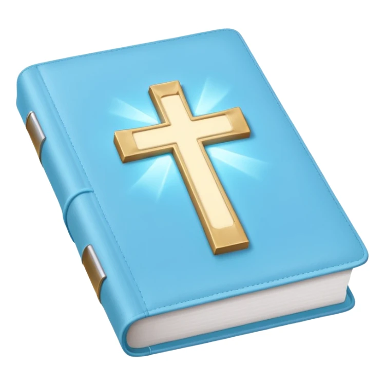 a emoji pastel baby blue bible with a silver cross glowing  sticker