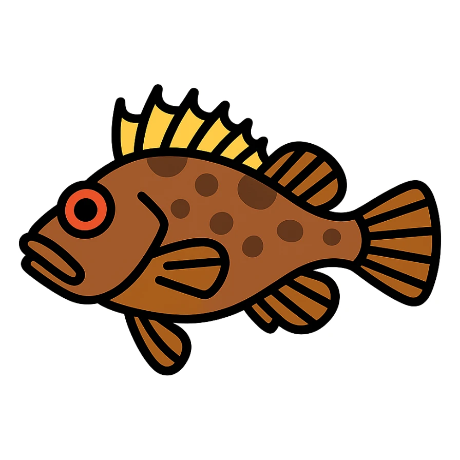 brown scorpion fish, color outlined icon with black outlines sticker