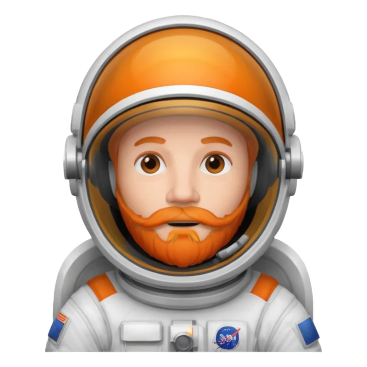 astronaut, white suit and helmet ,with orange beard sticker