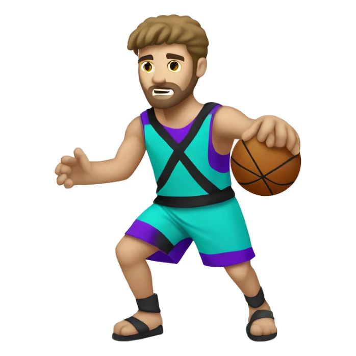 Caucasian gladiator playing basketball wearing purple black and aqua sticker