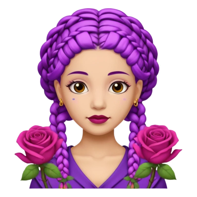 CrownedOlive skin queen with purple braids, brown eyes surrounded by roses sticker