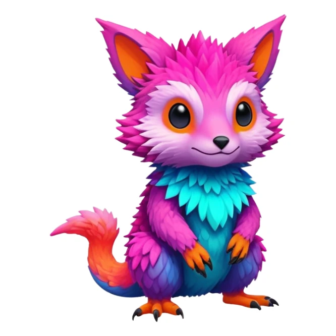lush warm-colored modern colorful neon-colored Fakémon-Trico-creature sticker