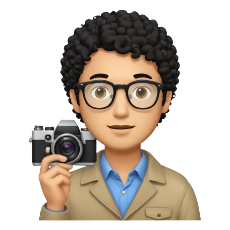 guy with black curly hair, holding camera, wearing glasses



















 sticker