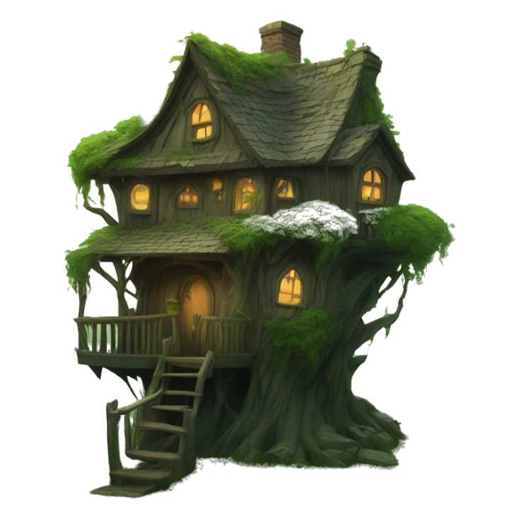 Fantasy haunted tree house in an overgrown cottage  sticker