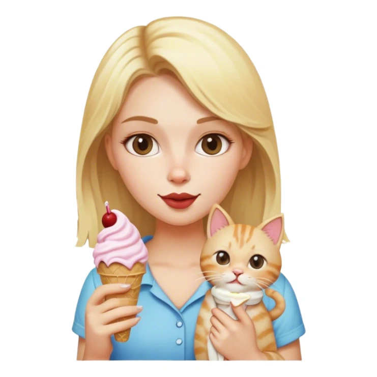 Blonde woman with a cat eating ice cream  sticker