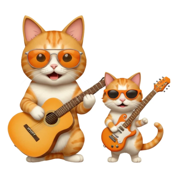 Cat with sunglasses and a guitar yelling at another cat sticker