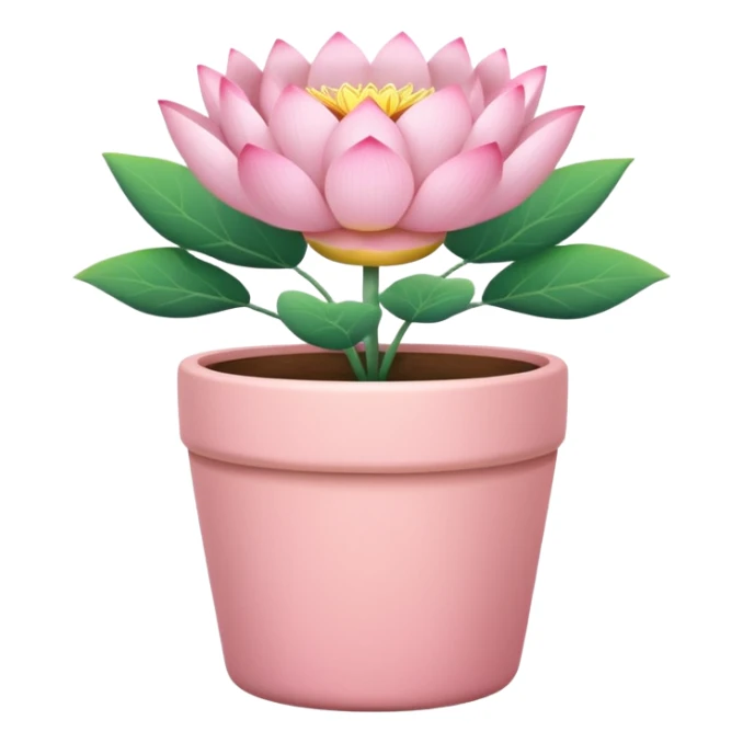Short, cylindrical ceramic flower pot in pastel pink, containing a lotus flower plant. sticker