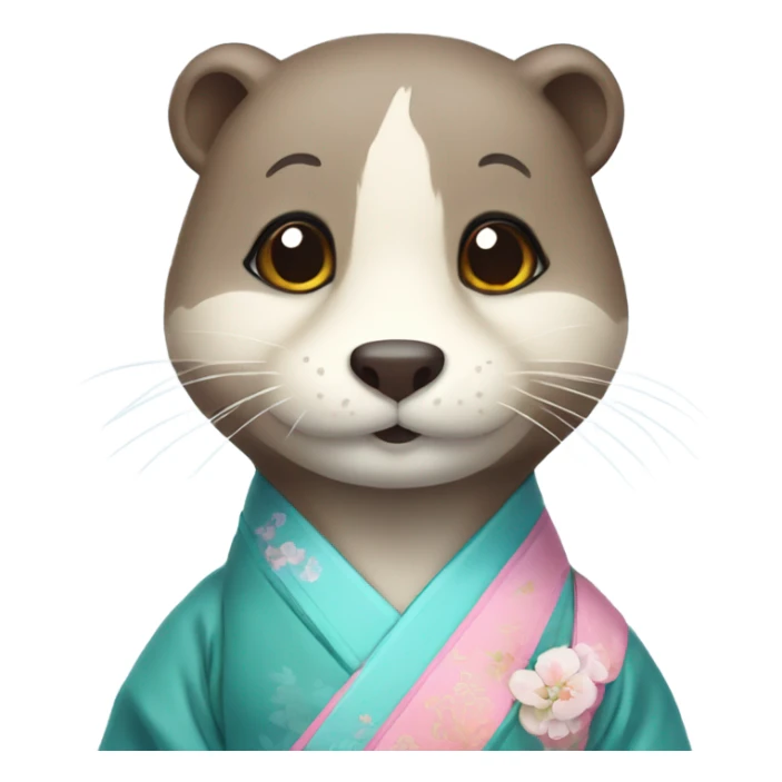 An otter face dressed in pastel-colored traditional Korean hanbok sticker
