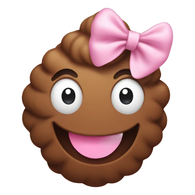 smiling brown poop wearing light pink bow sticker