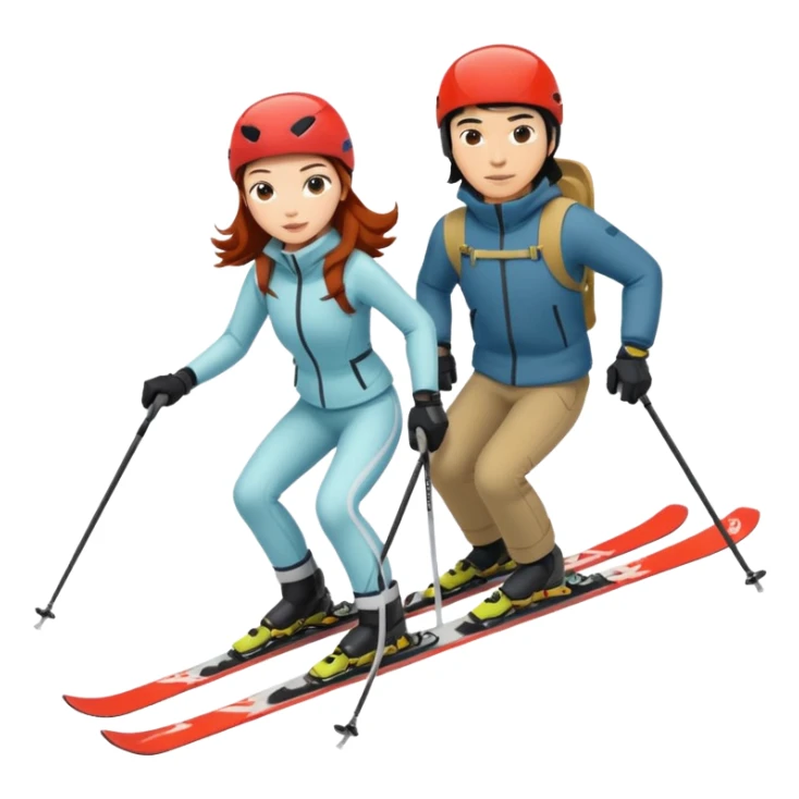 long black haired asian guy skiing with redhead girl sticker