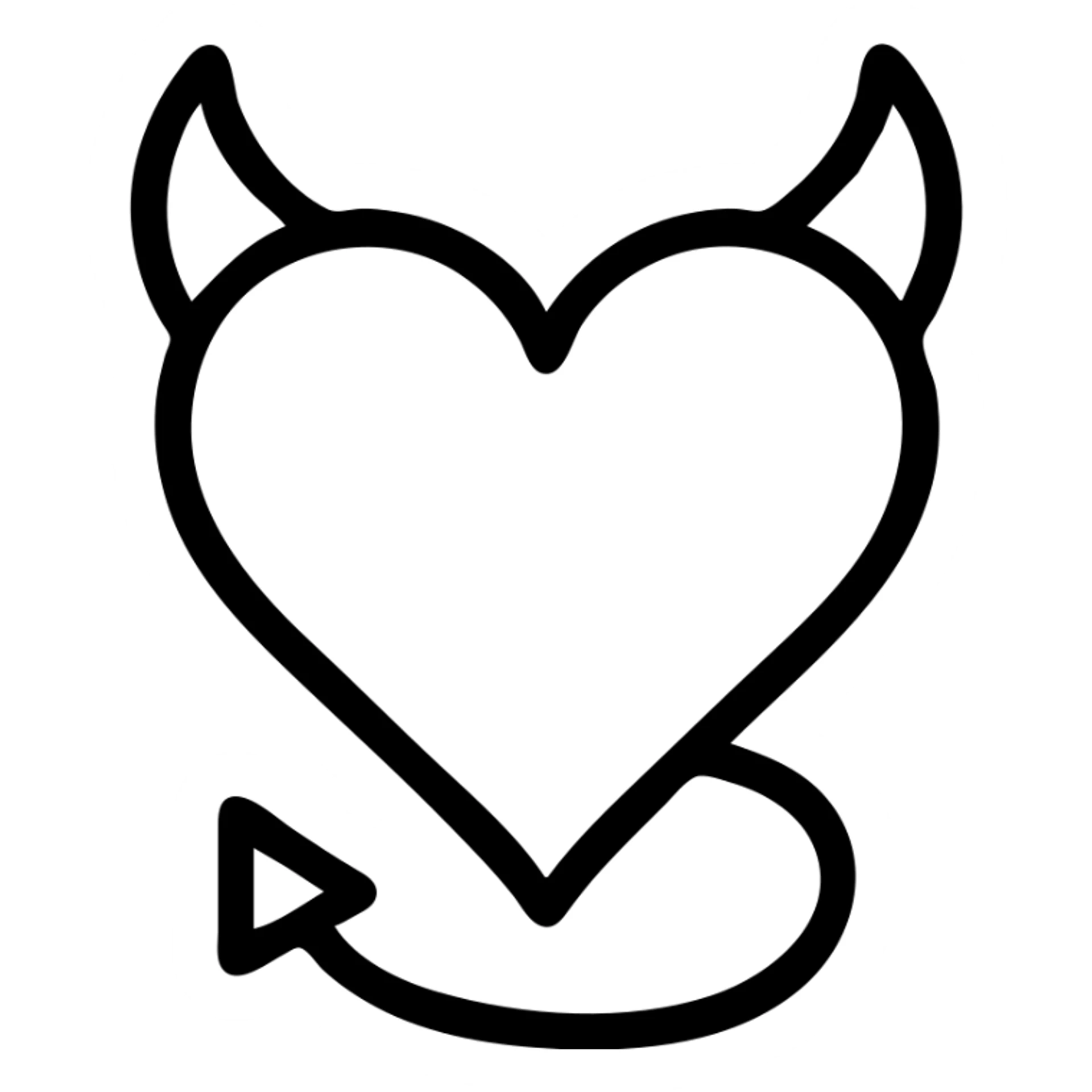 minimalist devil heart icon, white heart with black horns, very clean and modern sticker