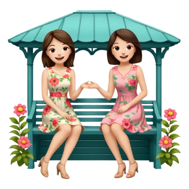Two brunette women sitting on a white gazebo sticker