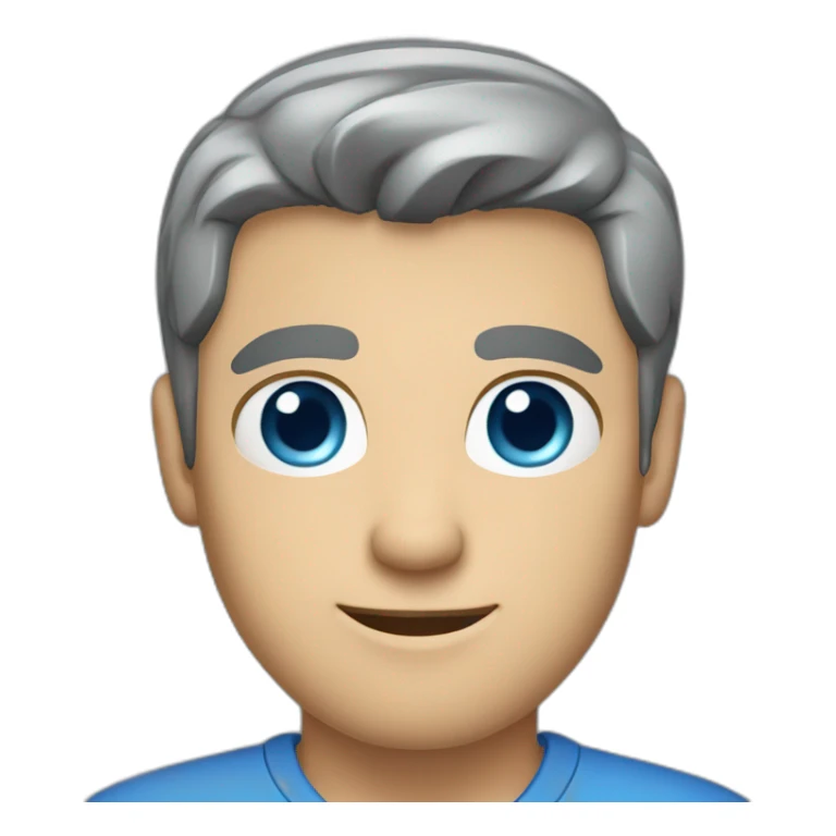 caucasian man, short dark grey hair, blue eyes, blue collar shirt sticker
