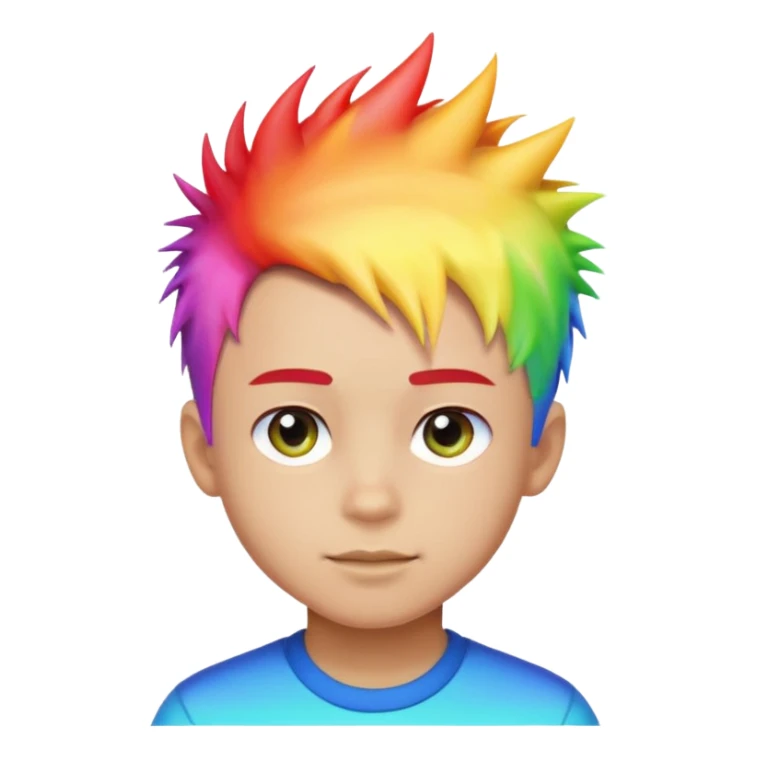 Boy with rainbow streaks — short spiky hair glowing under light. sticker