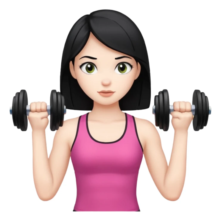 Pale girl with black hair using dumbells sticker