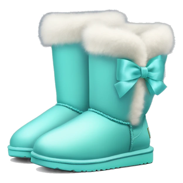 Realistic isolated tiffany blue Ugg fur boots with silk ribbon bow. sticker
