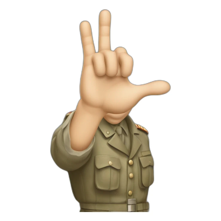 A man in a soldier suit from world war one raising their right hand vertically to around 45 degrees.all of his fingers are pointing forward. His arm is stretched out sticker