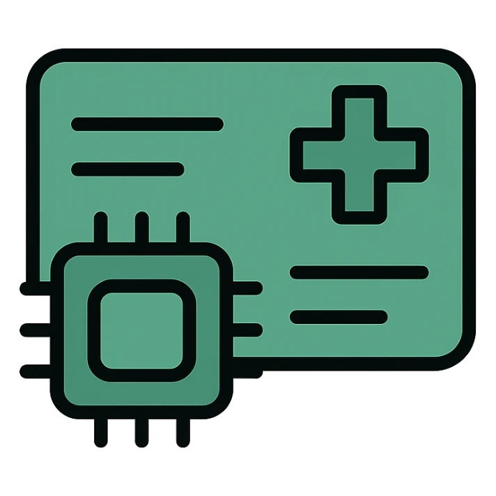 modern icon design for a clinic core application logo, green color palette, features a digital healthcard and subtle software motif, sleek and minimalistic sticker