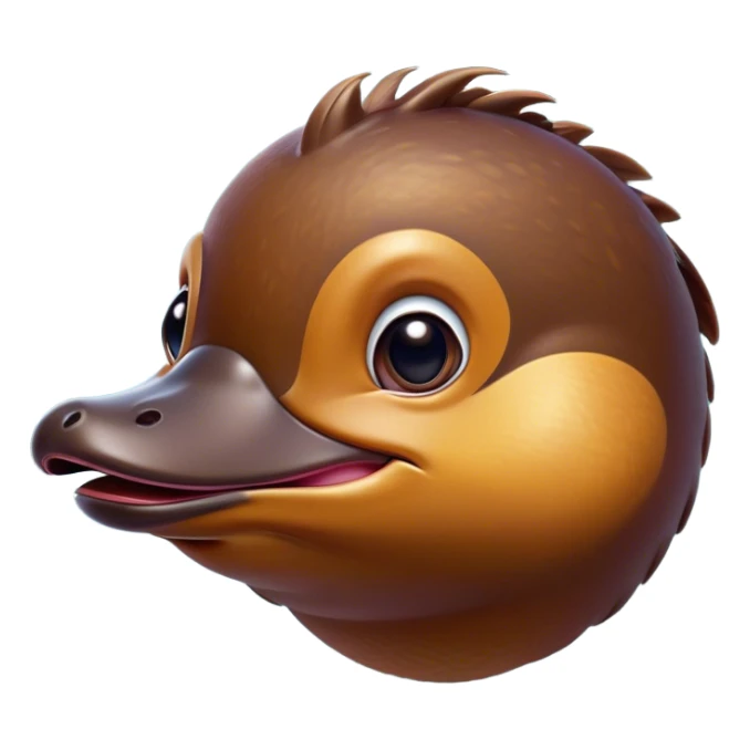 Cinematic Comical Platypus Portrait Emoji, Head tilted dramatically with an exaggeratedly amused expression, featuring a striking, glossy brown fur with a whimsically flat duckbill and wide, expressive eyes full of playful disbelief, Simplified yet hilariously expressive features, highly detailed, glowing with a slightly sassy glow, high shine, dramatic yet playful, stylized with an air of cheeky aquatic mischief, bright and endearing, soft glowing outline, capturing the essence of a spirited and over‐the‐top platypus, so meme‐worthy it feels like it could quack its way into internet fame instantly! sticker
