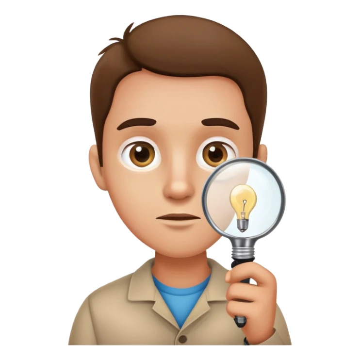 curious person with magnifying glass and lightbulb sticker