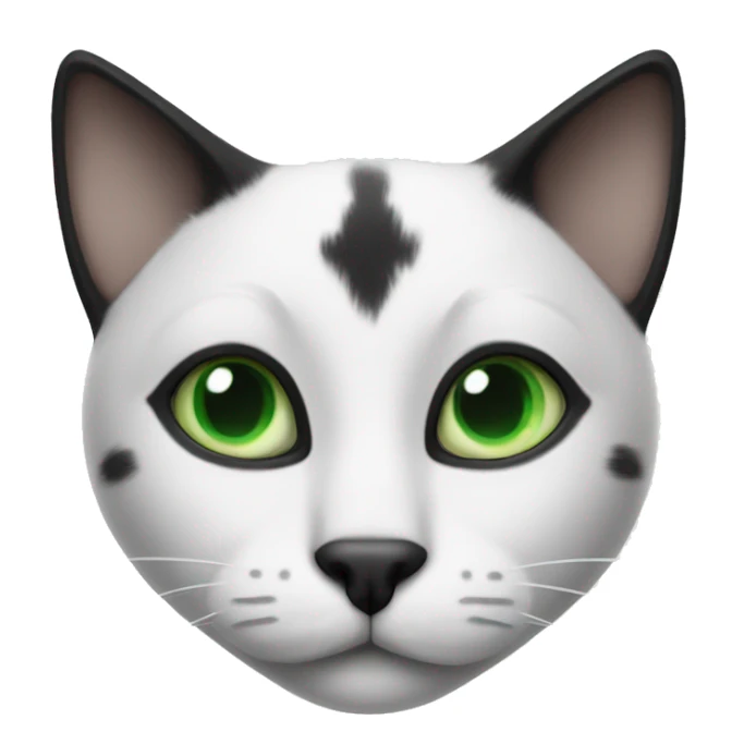 Black and white cat with black dot on nose and green eyes with mostly white face besides half of it sticker