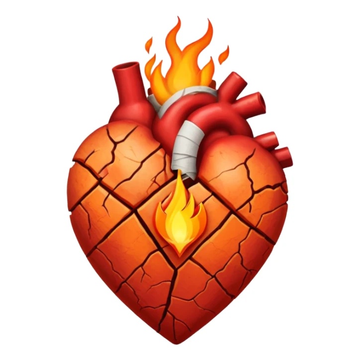 Cracked heart with a tiny flame rising from the crack.
Could have a small bandage or stitch holding it together. sticker