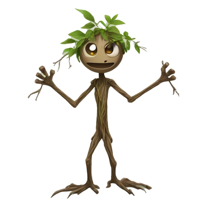 bowtruckle: small tree-sticked magical beast with long sharp fingers (two on each hand), brown eyes, and a general appearance of a flat-faced stick figure made of bark and twigs sticker