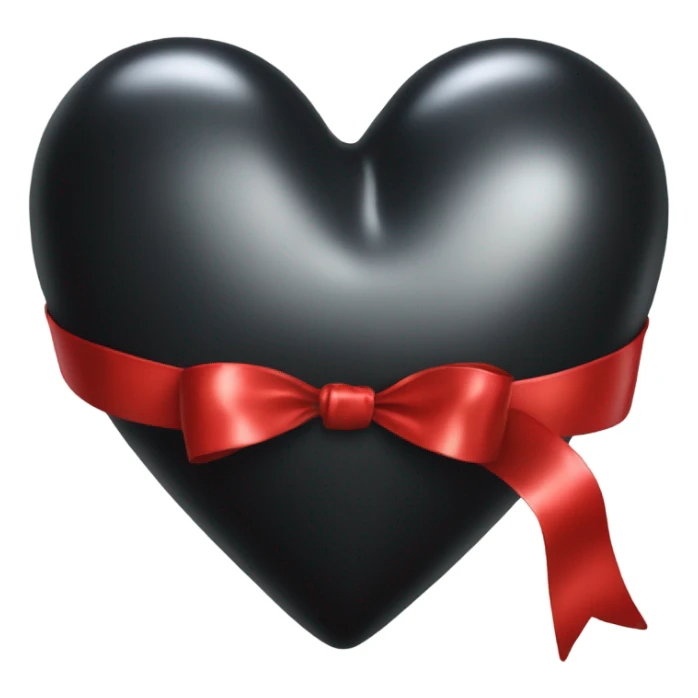Shiny Black heart wrapped in red bow, realistic sticker