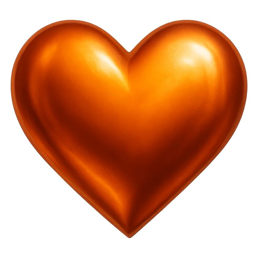 heart with a metallic orange finish, digital illustration sticker