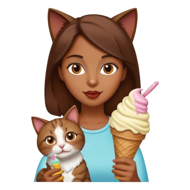 A brown hair woman with a cat eating ice cream  sticker