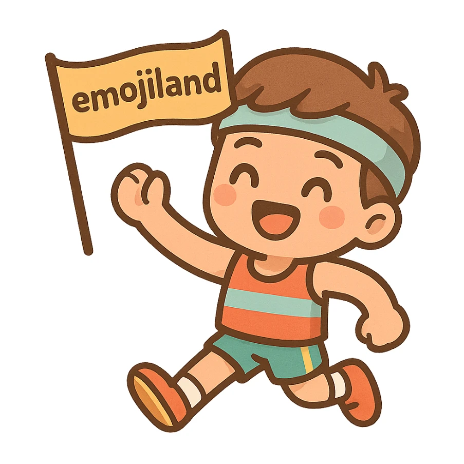 happy runner waving a flag that says 'emojiland' sticker