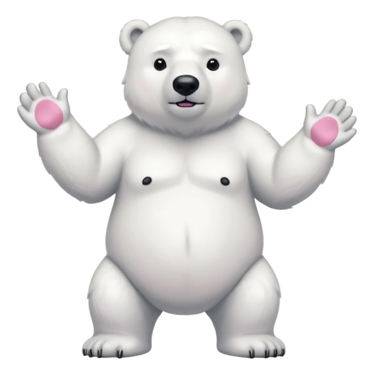 Make a humanoid polar bear shrugging, showing only from chest above, no legs, his nose must be pink sticker