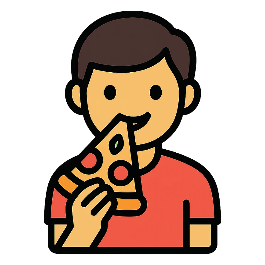 color outline icon of man eating pizza sticker