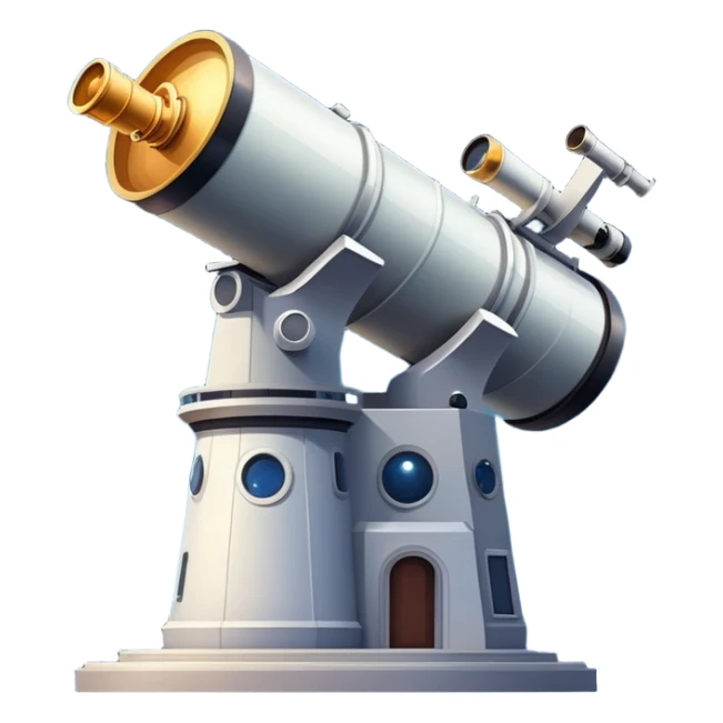 An icon featuring an observatory with a giant telescope, set against a starry sky. The design includes visible planets, distant stars, and galaxies, symbolizing the study of astronomy and celestial exploration. Transparent background highlights the wonder of the universe. sticker