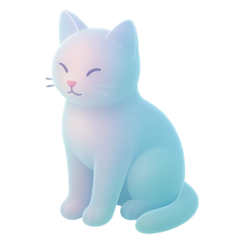 illustration of a sitting cat with soft pastel colors and translucent effect, matte glass style sticker