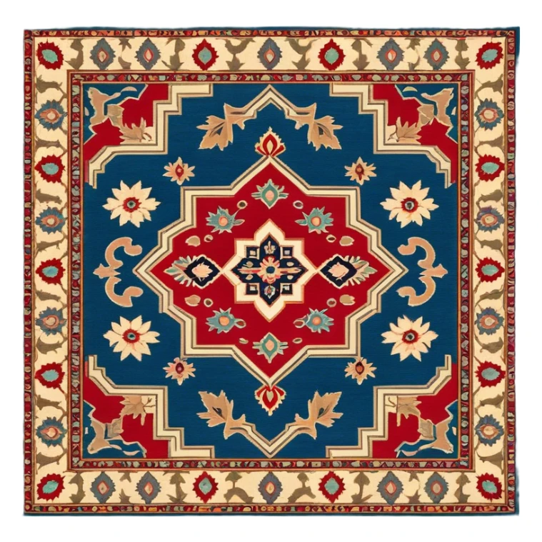 Cinematic Realistic depiction of a richly patterned Turkish carpet, rendered with exquisite details and vibrant colors, set against a soft, warmly lit background that emphasizes its artisanal craftsmanship sticker