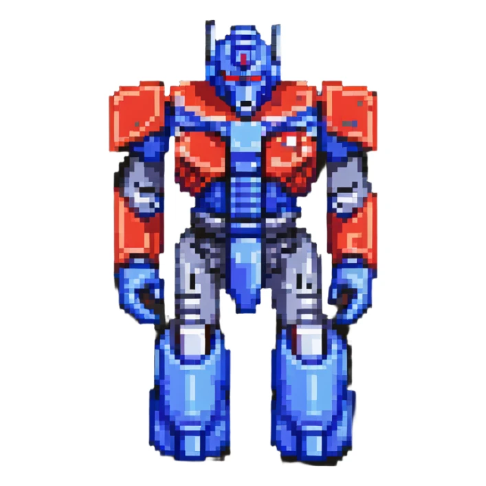 Optimus Prime pixel art robot, blocky shapes, classic color scheme sticker