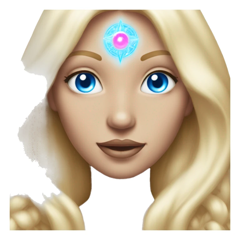 magical diva with thin pink andromedan face long blonde hair and blue eyes glowing third eye sticker