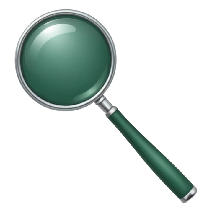 magnifying glass with body and handle fully dark green, glass white or transparent sticker