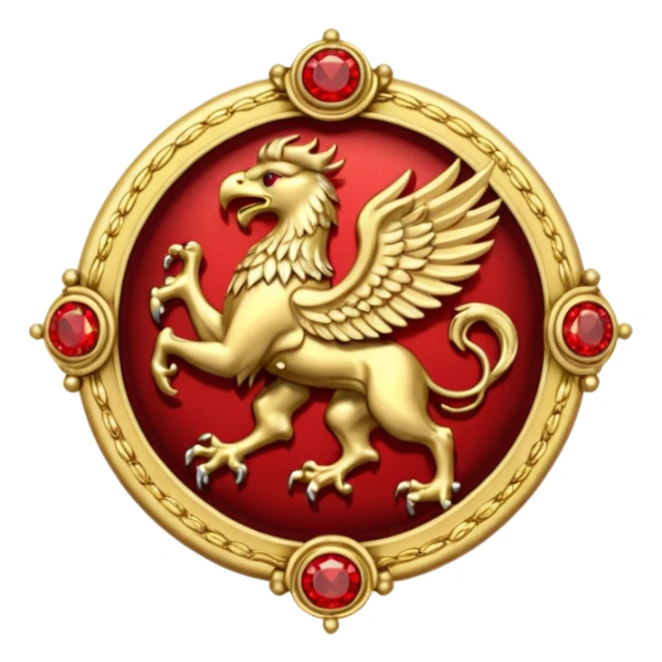 Golden griffin crest / brosch in a circle with red gems and no background sticker
