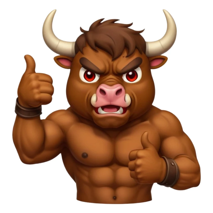 Angry bull emoji showing thumbs up (Like) sticker