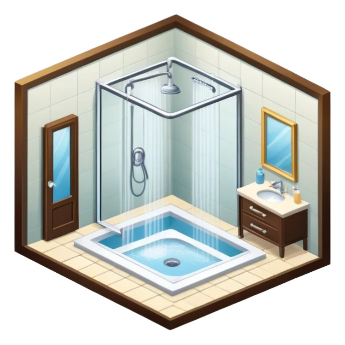 Luxury hotel shower, isometric sticker