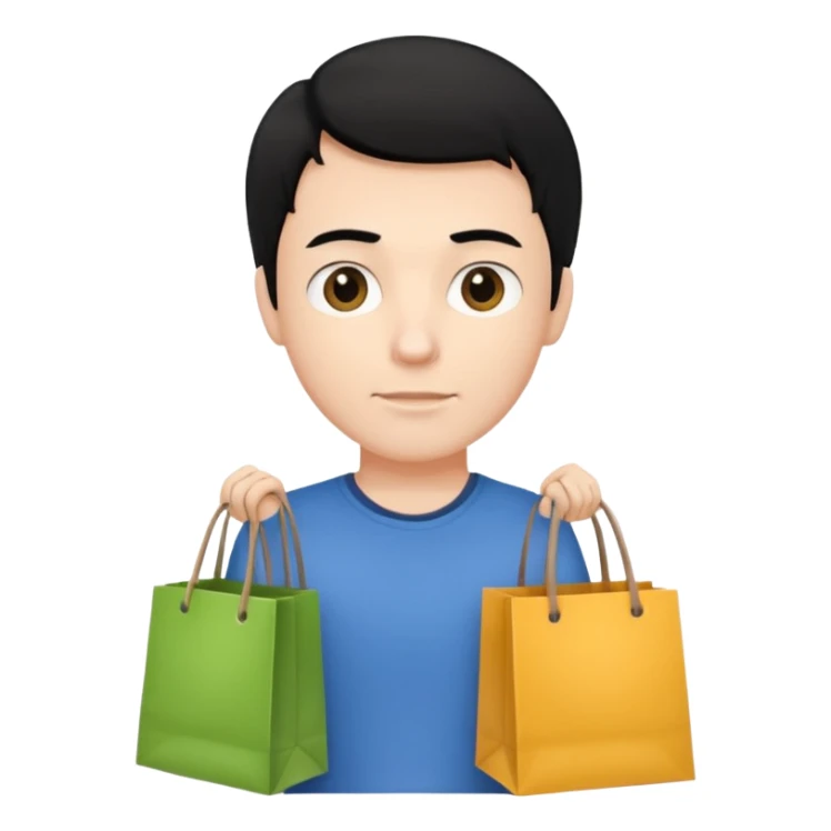 a white man black hair with clothing shopping bag sticker